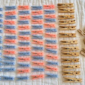 Mini Clothespins - Blue, Pink & Natural Wood Set